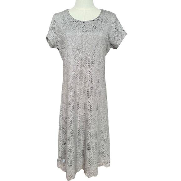 NWT Downeast Peaceful Embroidered Scalloped Dress frosty grey size large - Picture 2 of 13